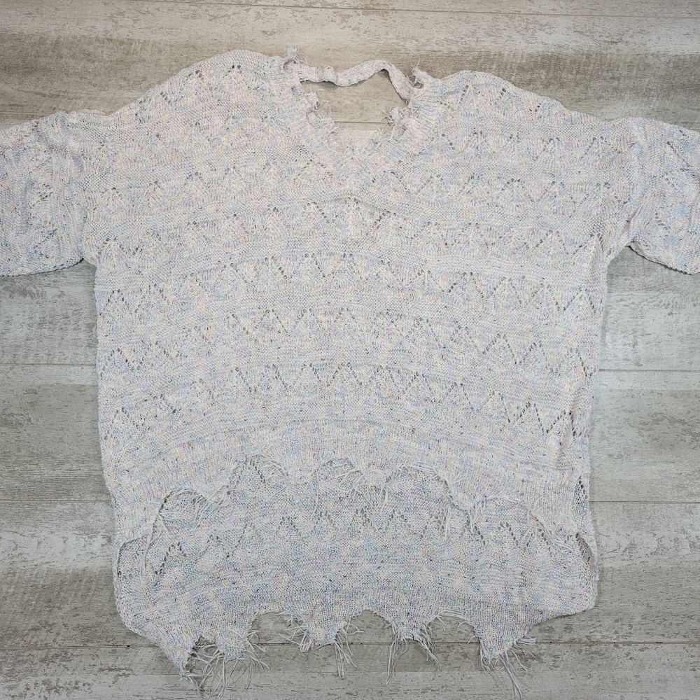POL Oversized Distressed Open Knit Sweater Size Large